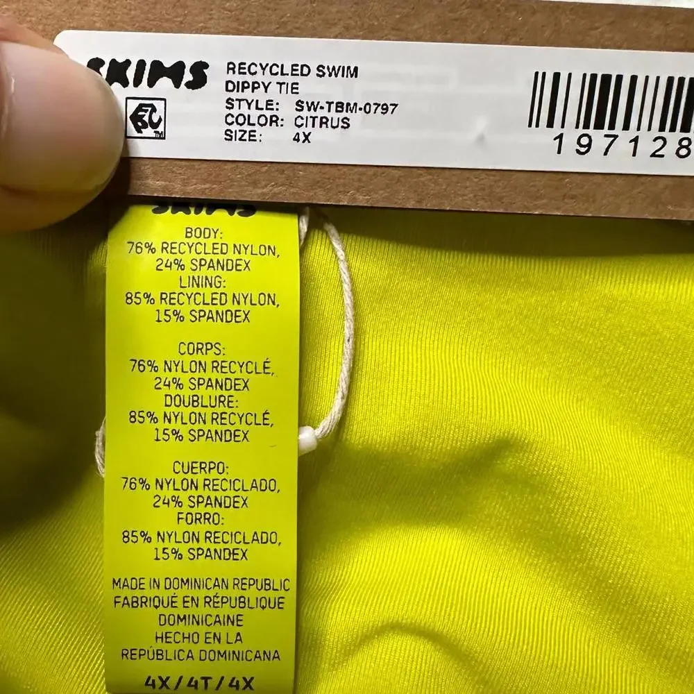 NWT Skims Signature Swim Dipped Tie Bikini Bottoms Citrus Women's 4X